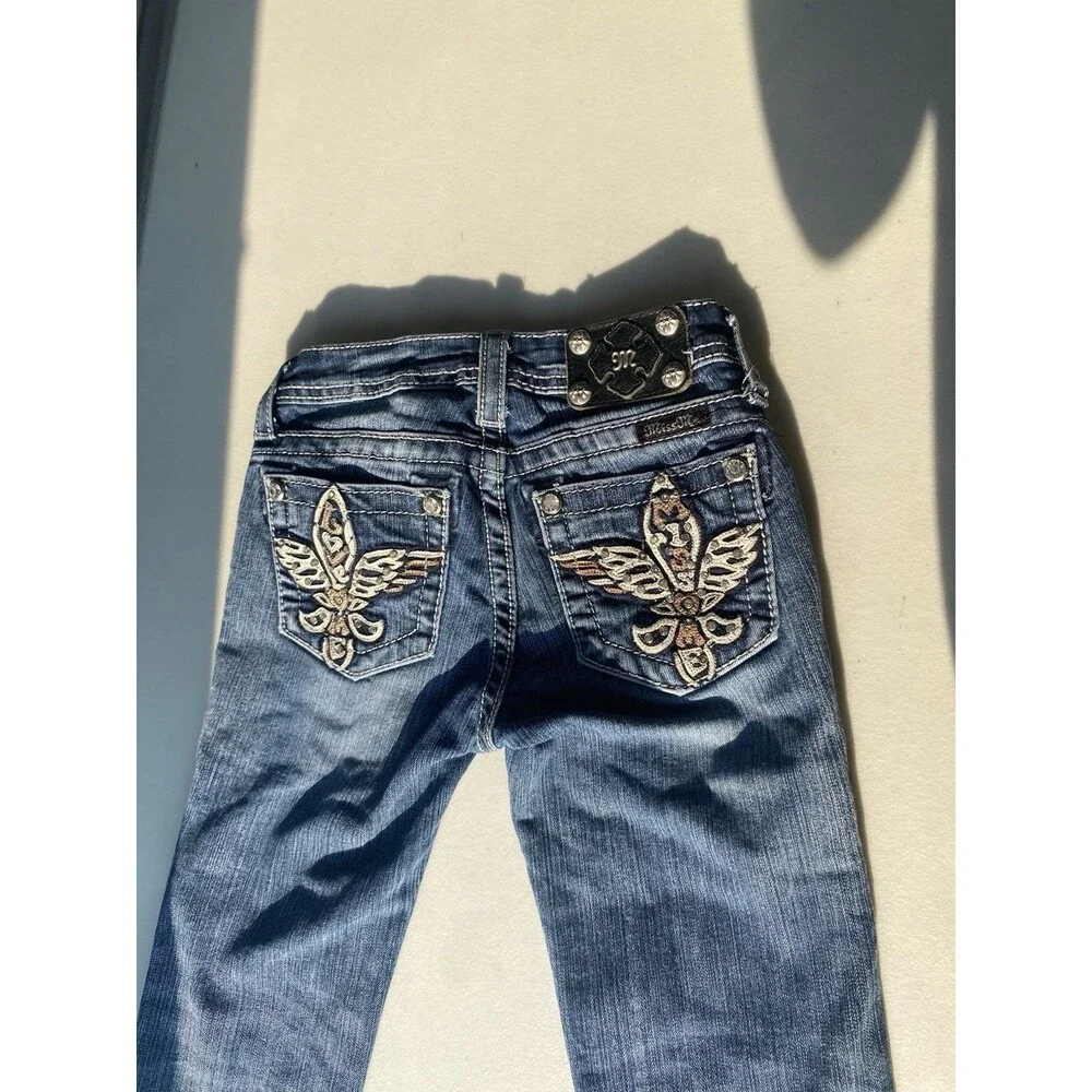 Miss Me Girls Denim Capri Jeans Size 10 Winged Flap Pocket Rhinestone JK5740P